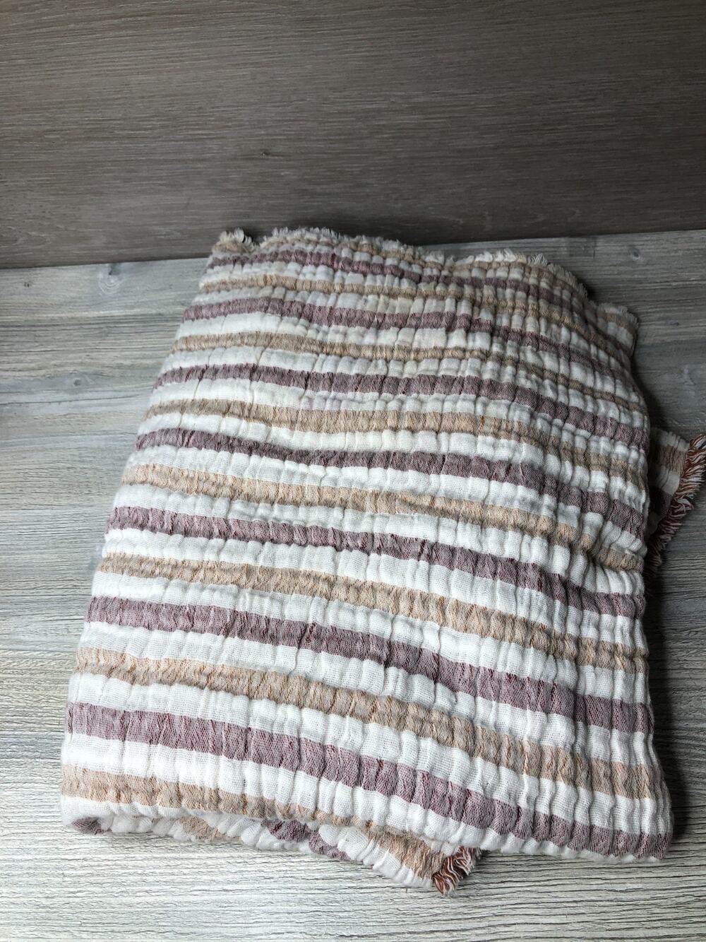 Oversized Reversible Throw Taupe/Stripes Made in Portugal Piscatextil 50"x70"
